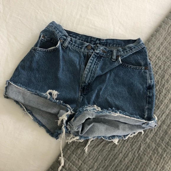 Pants - thrifted jean shorts